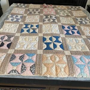 VTG Handmade Bow Tie Quilt Patchwork Americana *For Repair/Repurpose 64x77